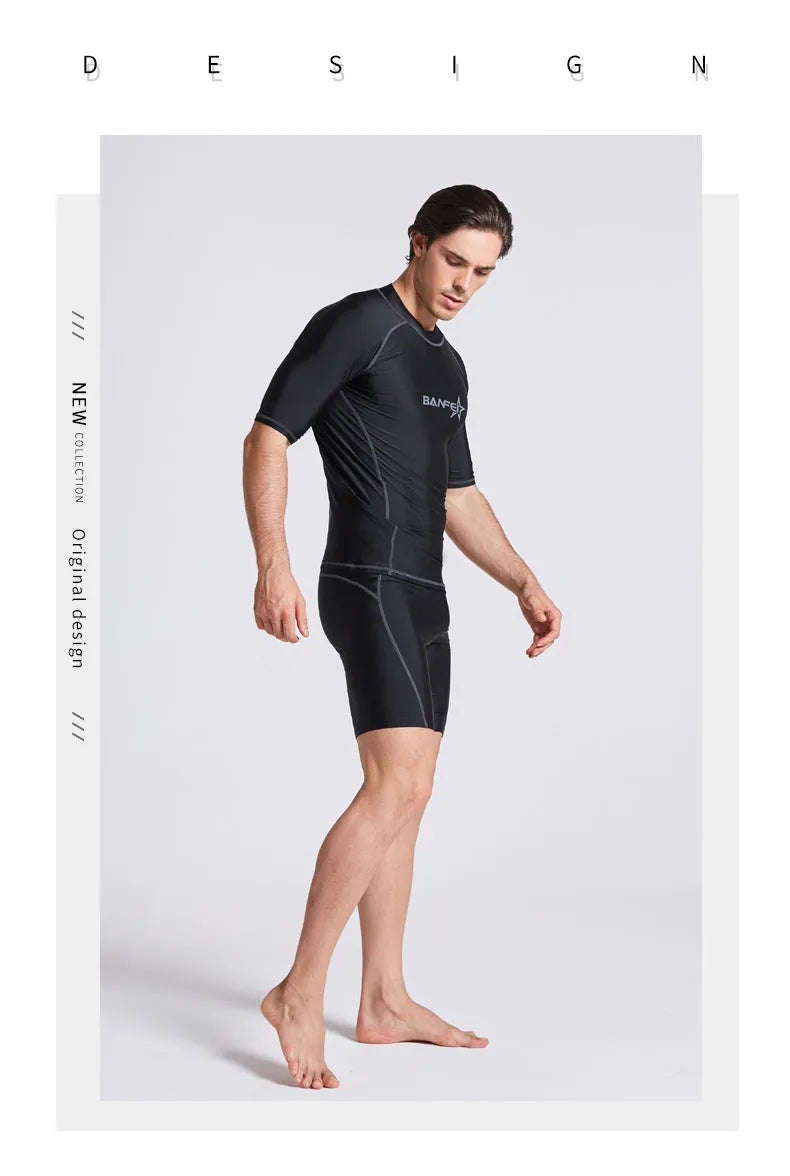 Men's quick-drying half sleeve swimsuit for snorkeling and surfing in nylon fabric