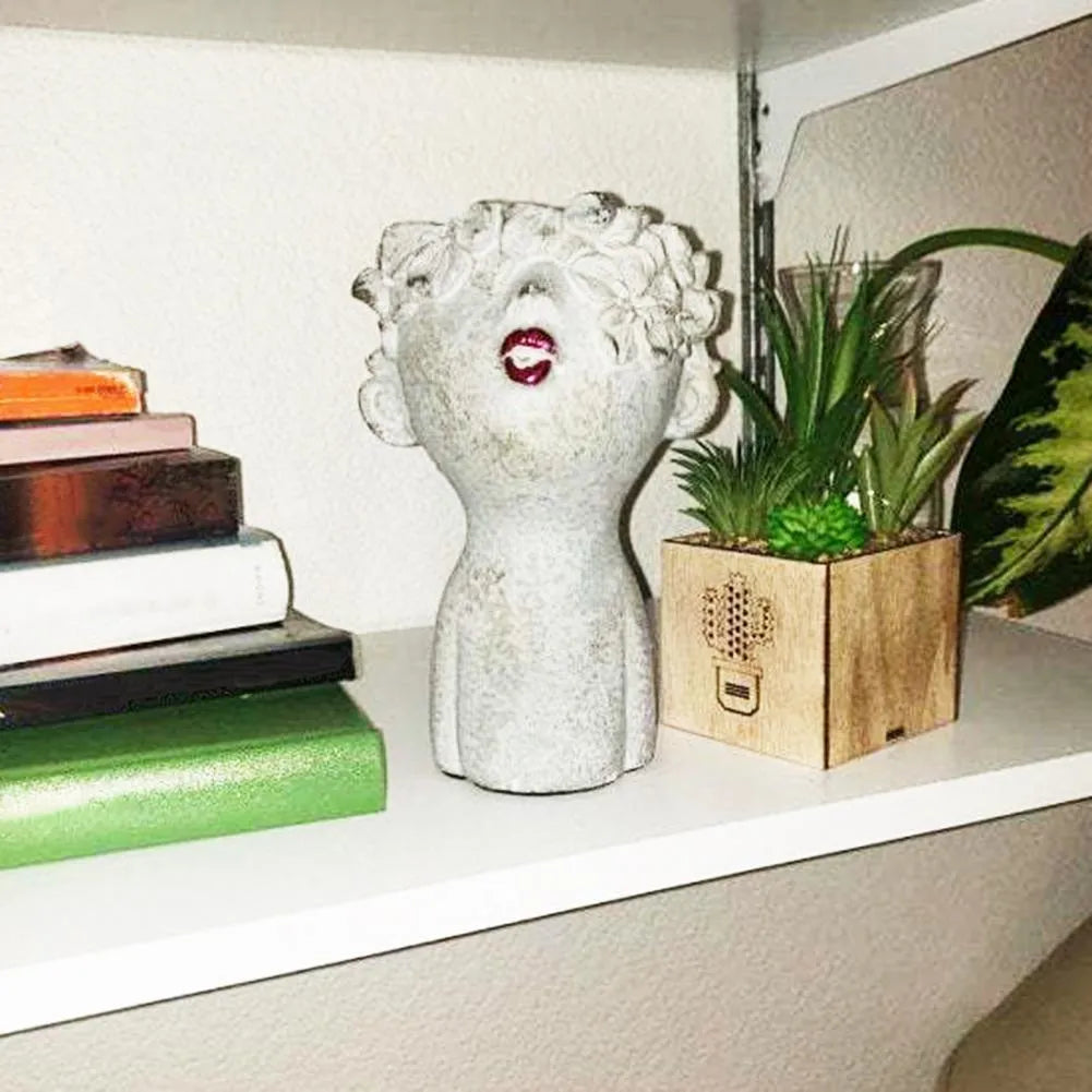 Resin flower pot with face modelling in picture colour for indoor or outdoor plant display