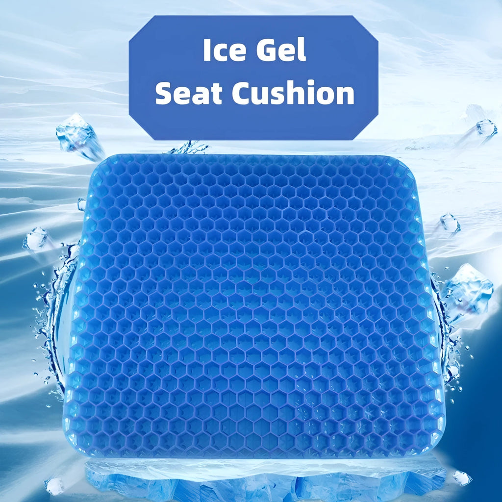 Summer gel seat cushion with honeycomb design showing double thick construction and removable cover
