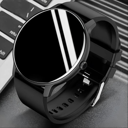 1.28-inch blood pressure health smart watch with heart rate monitor, black face, glass screen, side button