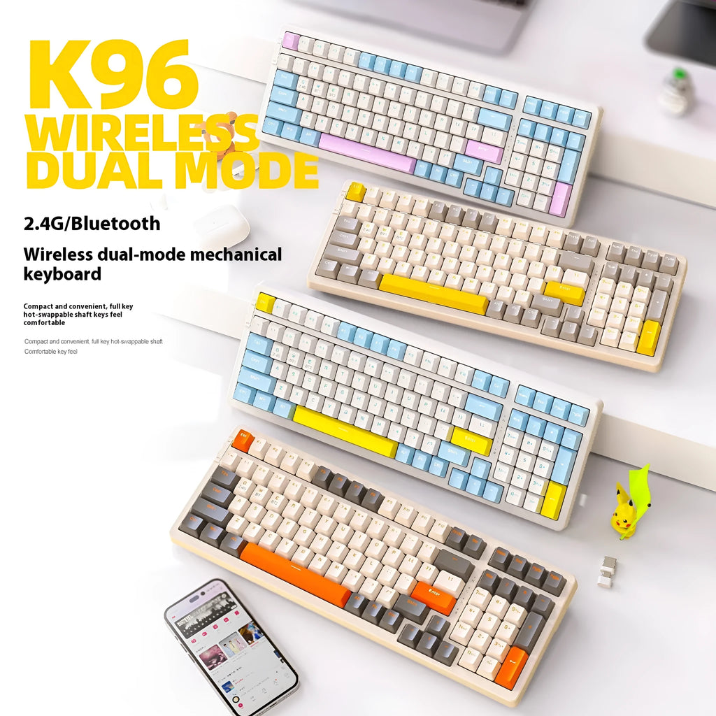 Bluetooth wireless mechanical keyboard with compact 39cm width and hot-swappable red linear switches