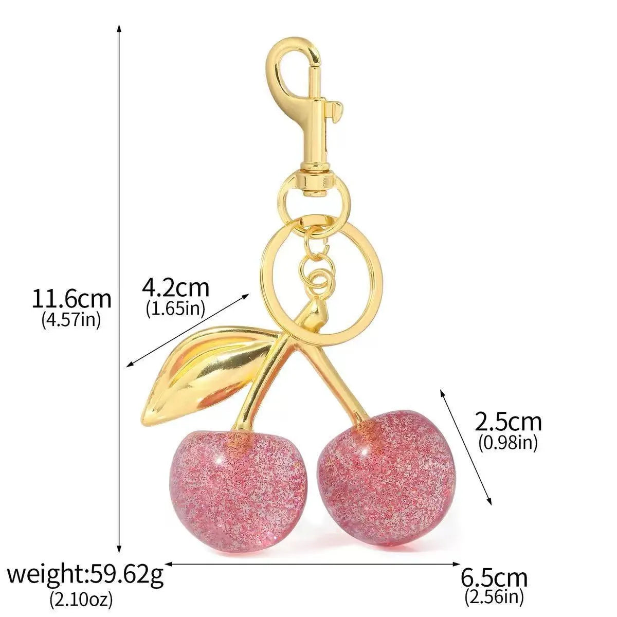 Zinc alloy cherry design key ring pendant in red or pink colour for bag or keychain decoration