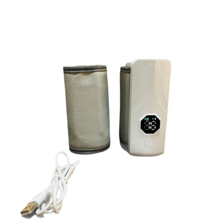 Grey and white car charger electric milk warmer for baby bottles and beverages.