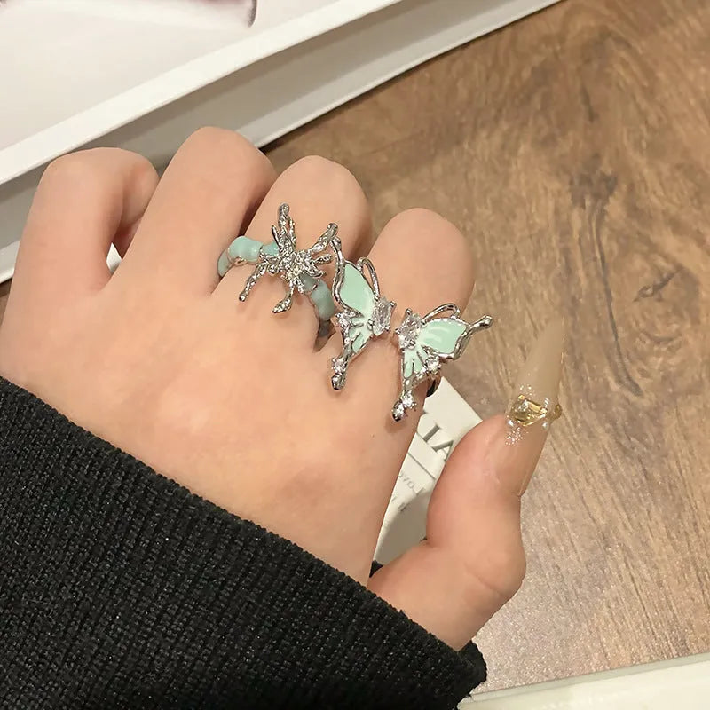 Creative Chinese butterfly women's copper ring with dripping oil finish in one of 33 colour options