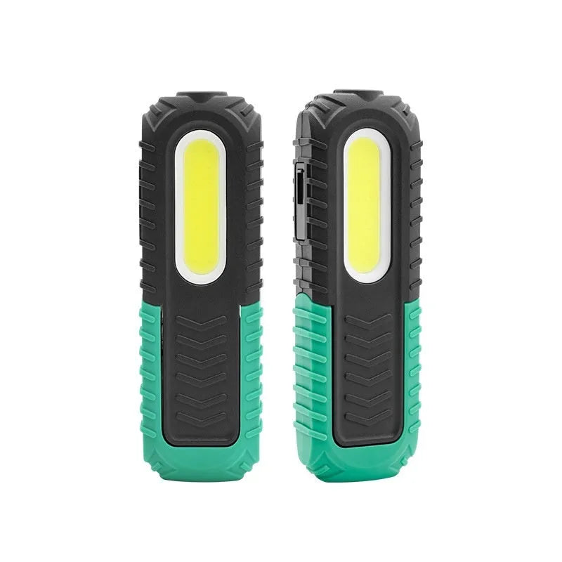 Black and green auto repair work light with USB charging port and 6500K white light for vehicle maintenance