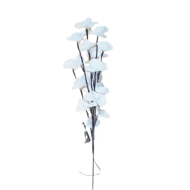 Pink LED phalaenopsis orchid branch decorative light, 65cm long with fabric blossoms.