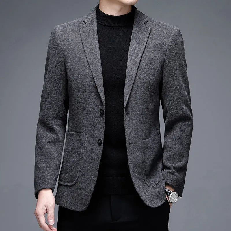 Men's solid color thick winter jacket in gray, loose fit, long sleeve, round hem, polyester fibre