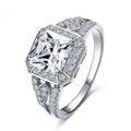 Geometric women's zircon ring with hollow design and platinum-colour finish