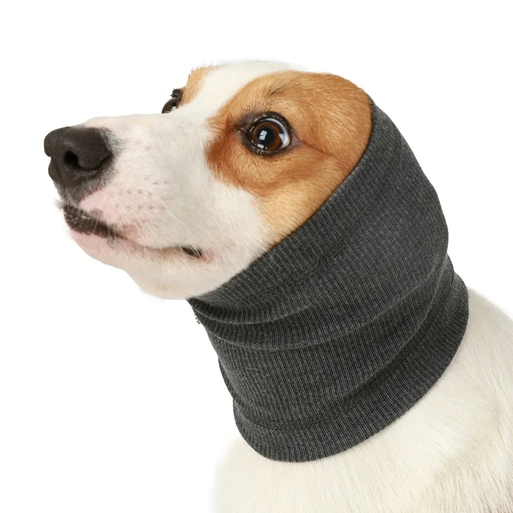 Blue or grey polyester dog headband scarf comforter pet accessory in S M L sizes