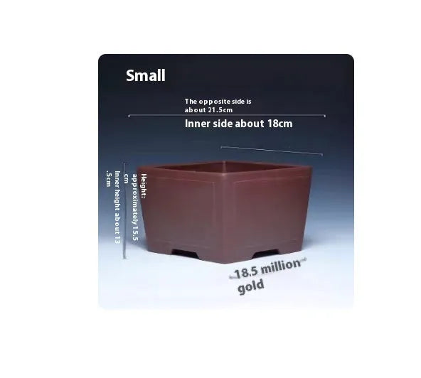 Square classical purple clay succulent bonsai pot on tabletop with various size options displayed