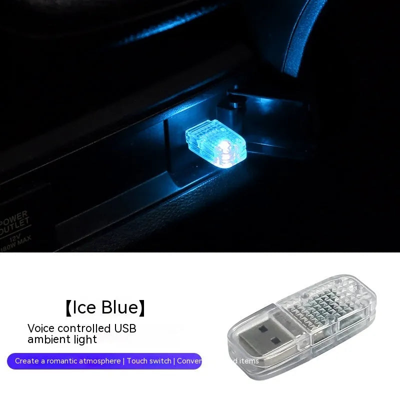 Atmosphere car USB multi-function ambience light with touch switch and RGB voice control in ABS material