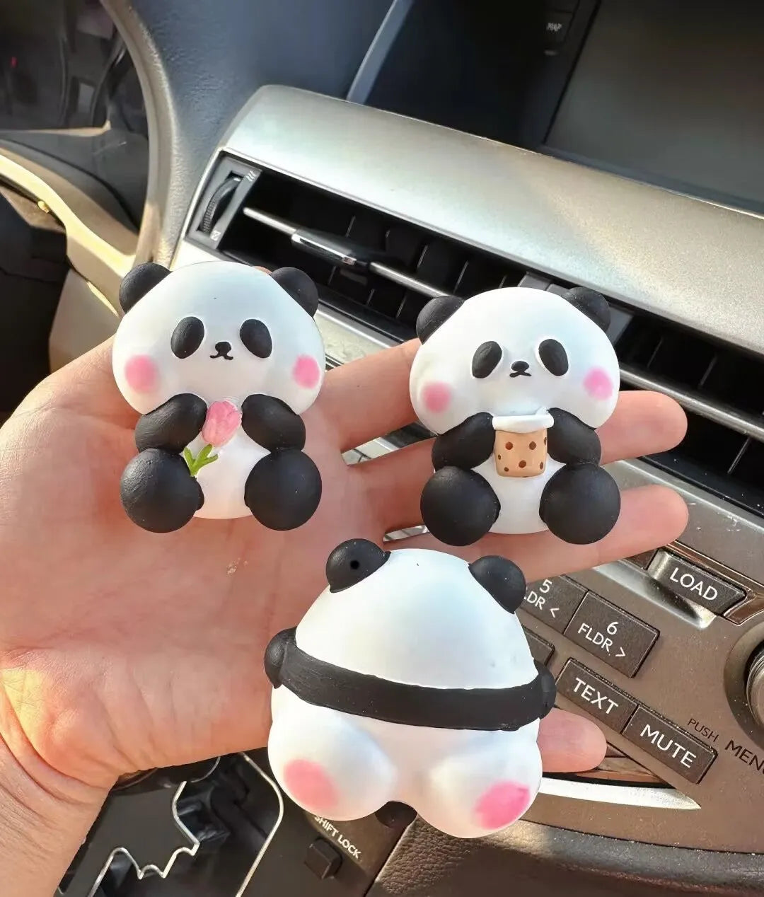 Cute panda car vent perfume decoration with three styles: milk tea, flower, back panda