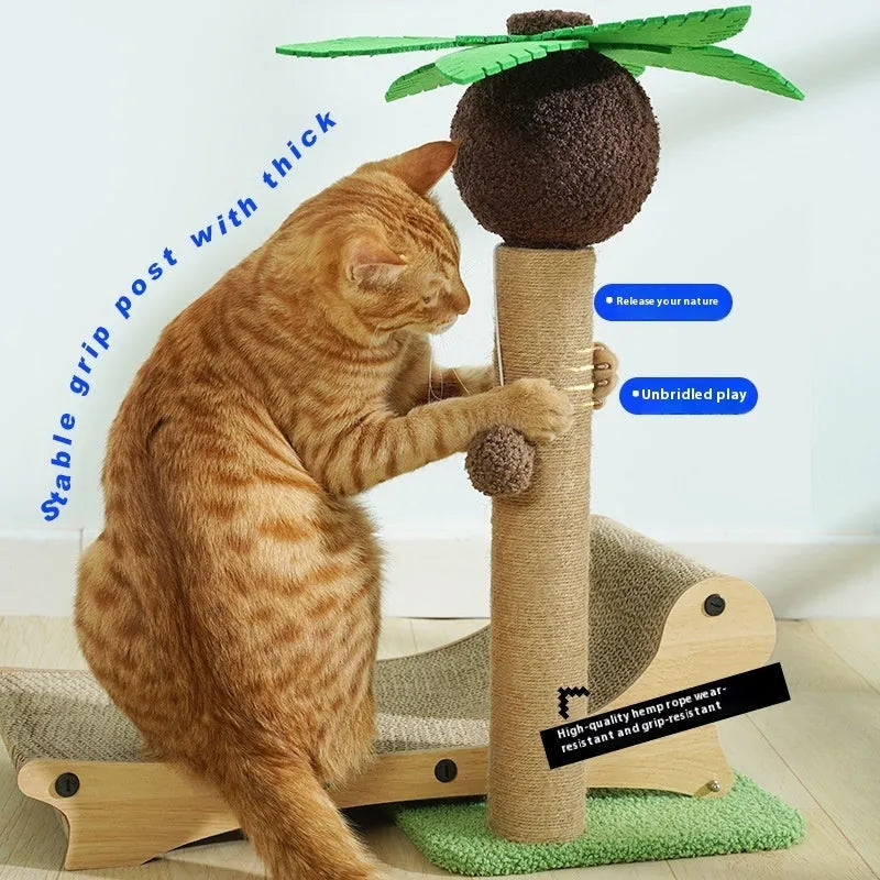 Wooden beach chair style cat climbing frame with scratch board and hemp mat.