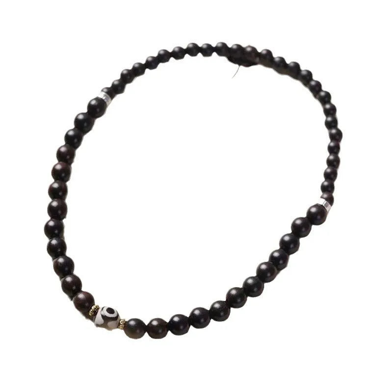 Unisex ebony wood bracelet with 8mm beads in two circles retro style