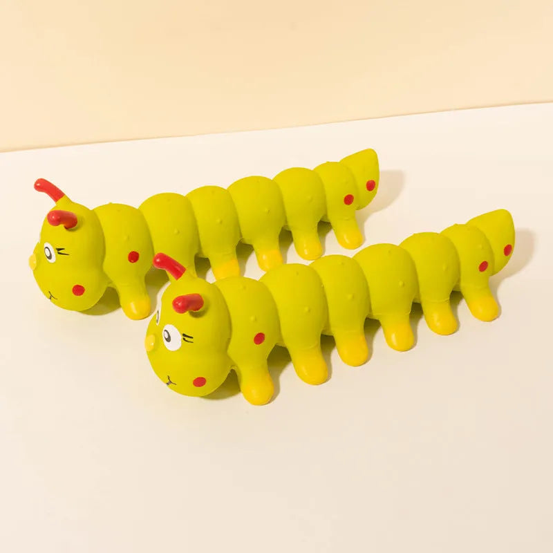 Yellow caterpillar rubber squeaky dog toy 25.5x9cm for small medium dogs