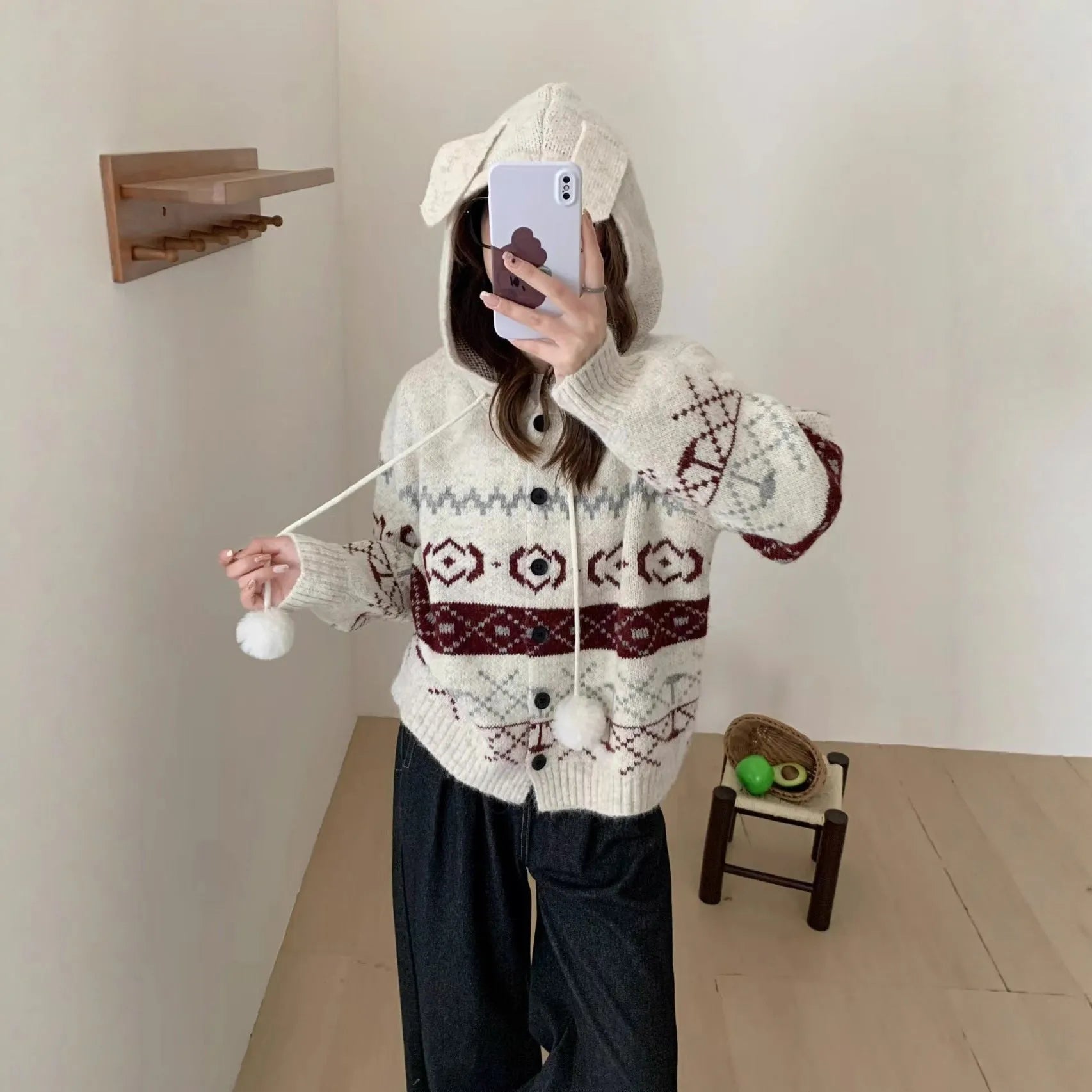 Plus size women's brocade coat with geometric pattern in loose fit free size