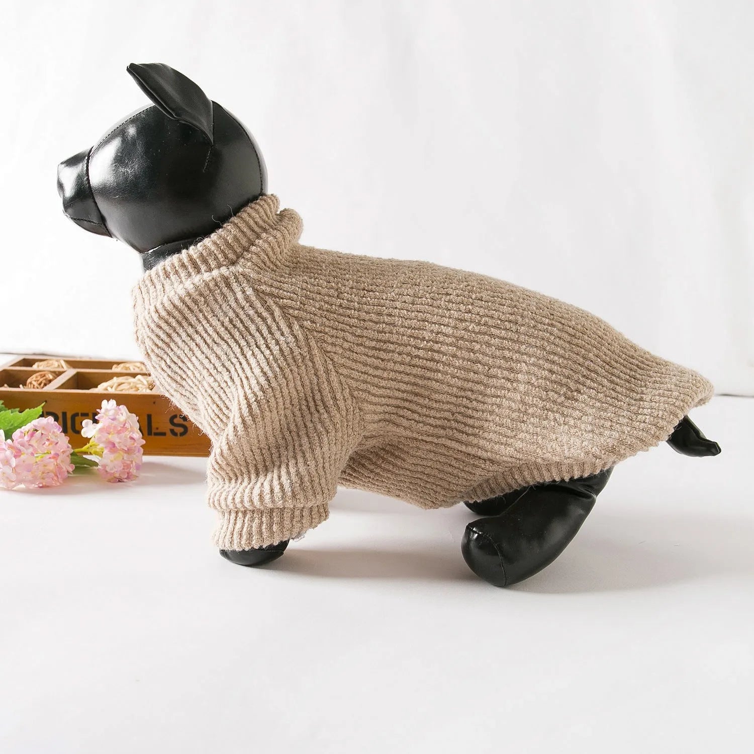 Brown cloth dog sweater pullover for small breed dogs on size chart