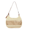 Women's straw cross body bag in khaki or milky white with horizontal square shape and sandwich pocket