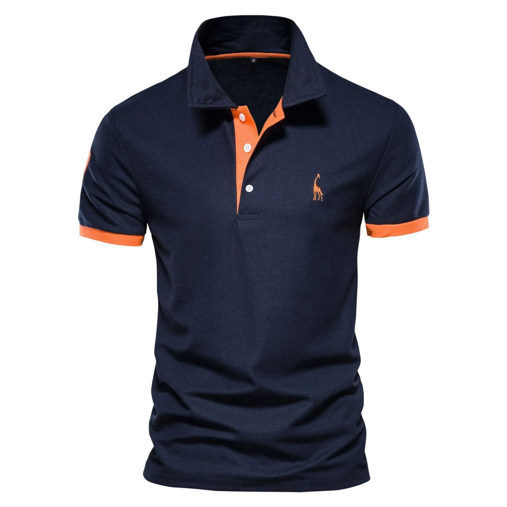 Men's slim fit short sleeve T-shirt with deer embroidery design in cotton blend fabric