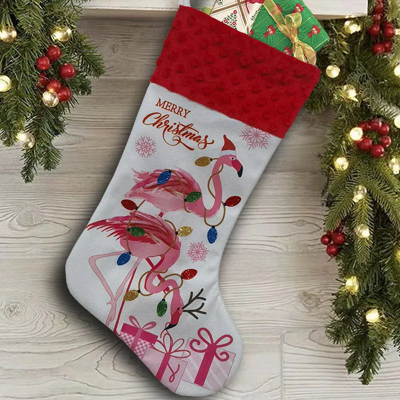 Flamingo themed cloth Christmas stocking with American style design, 46cm length