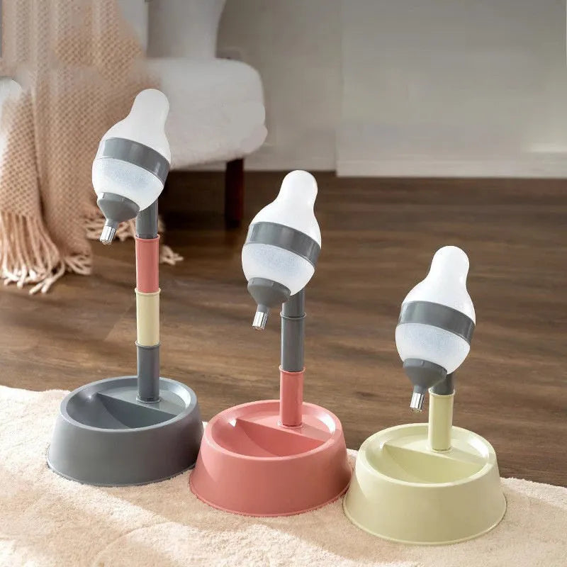Green adjustable standing water dispenser for pets with detachable pole and bowl