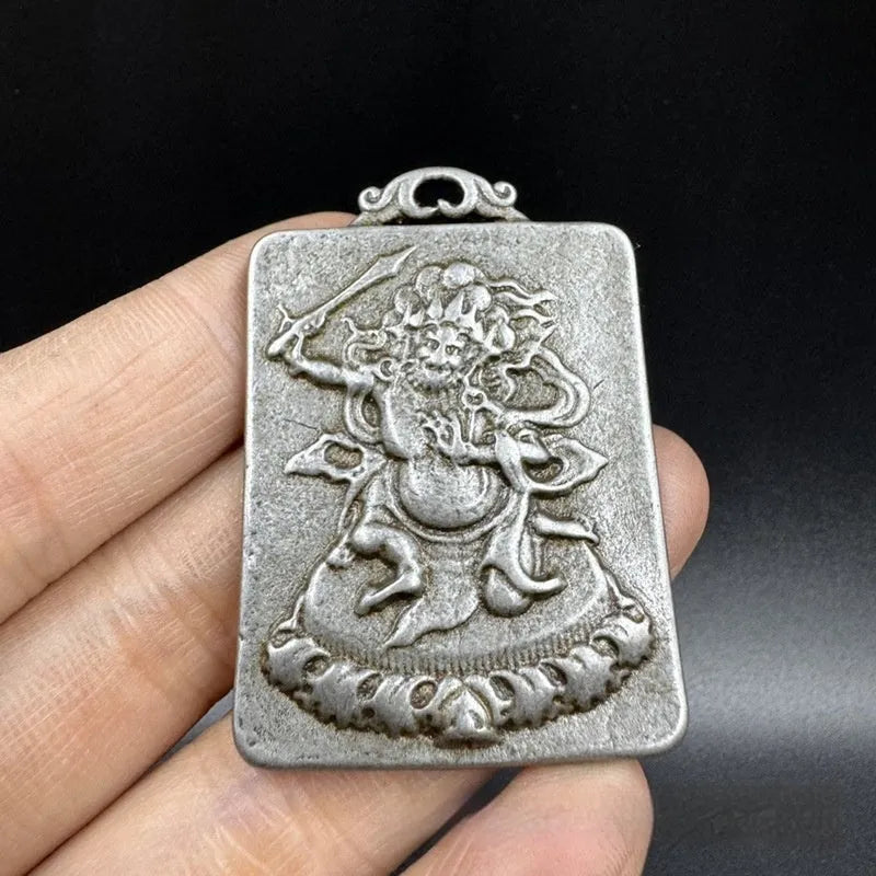 Chinese-style iron geometric pendant with protective deity motif hanging ornament