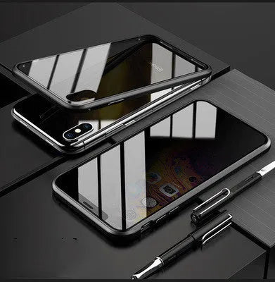 Anti-peep double-sided magneto phone case with metal frame for iPhone 11 in black