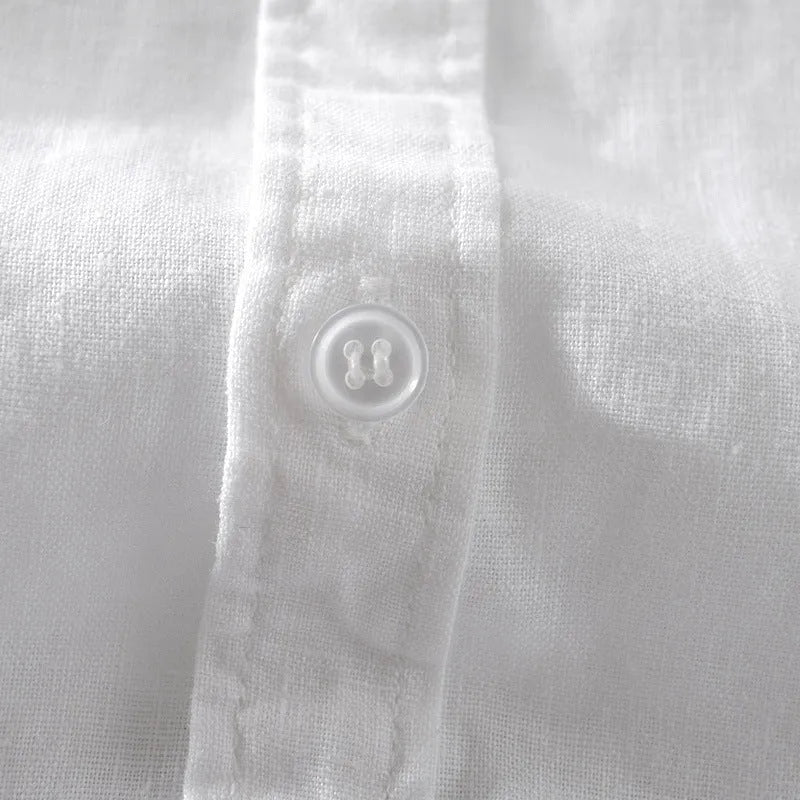 Men's short sleeve solid colour loose fit cotton-linen casual shirt