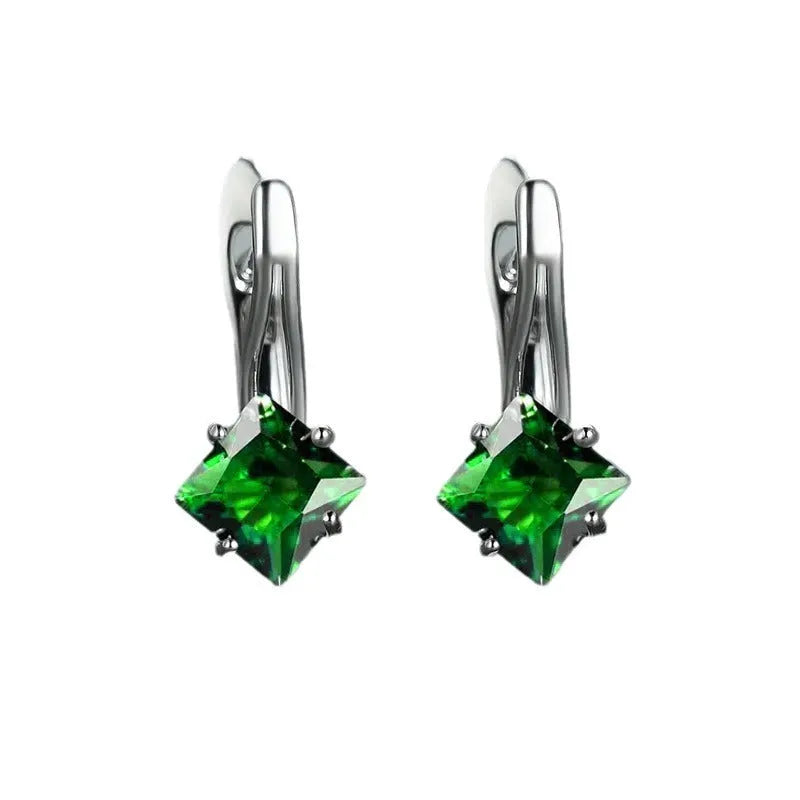 Women's copper earrings with inlaid zircon diamond design in blue, green and colour options