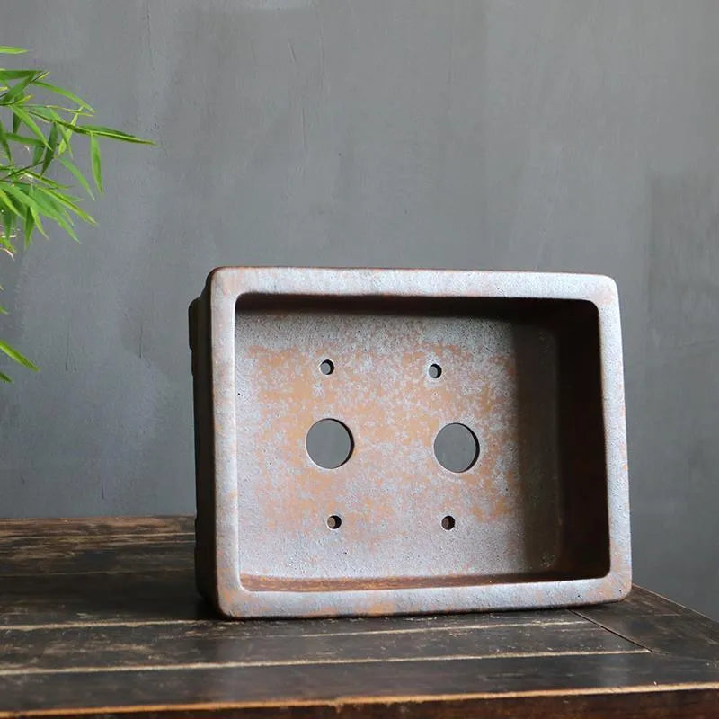 Purple sand rectangular bonsai pot with five-line basin pattern in large and small size options