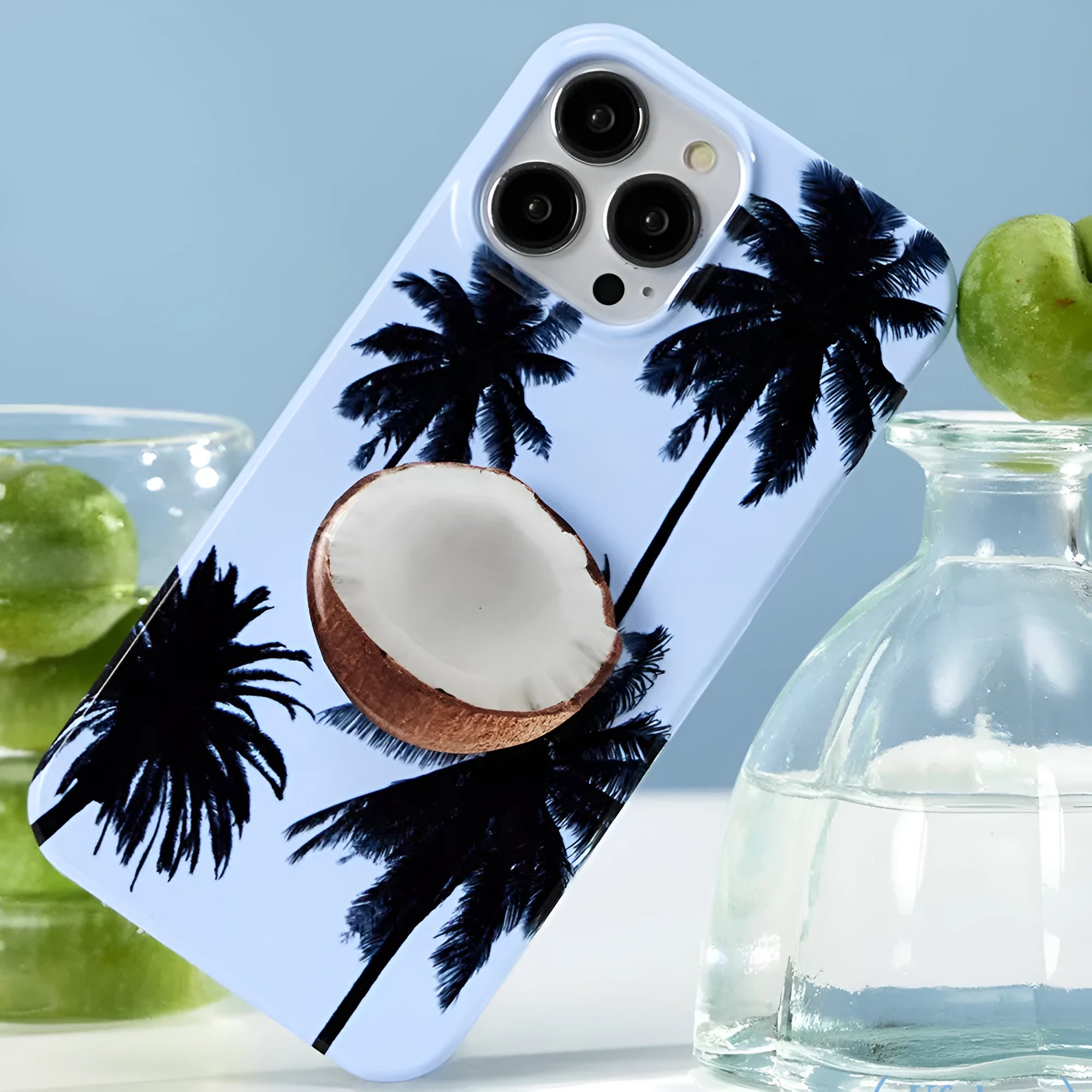 Original summer coconut TPU phone case with bracket for iPhone 14 13 12 11 Pro Max Plus XS XR X - protective bumper cover