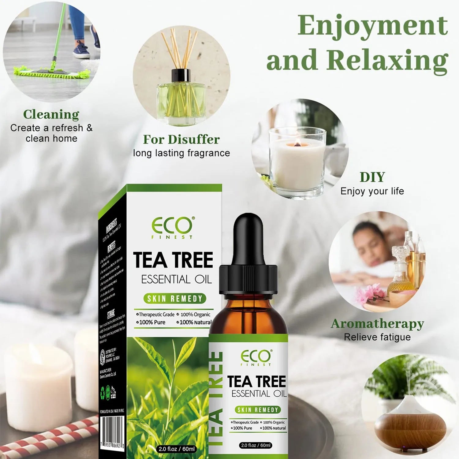 Essential tea tree oil massage oil 60ml bottle for acne skin