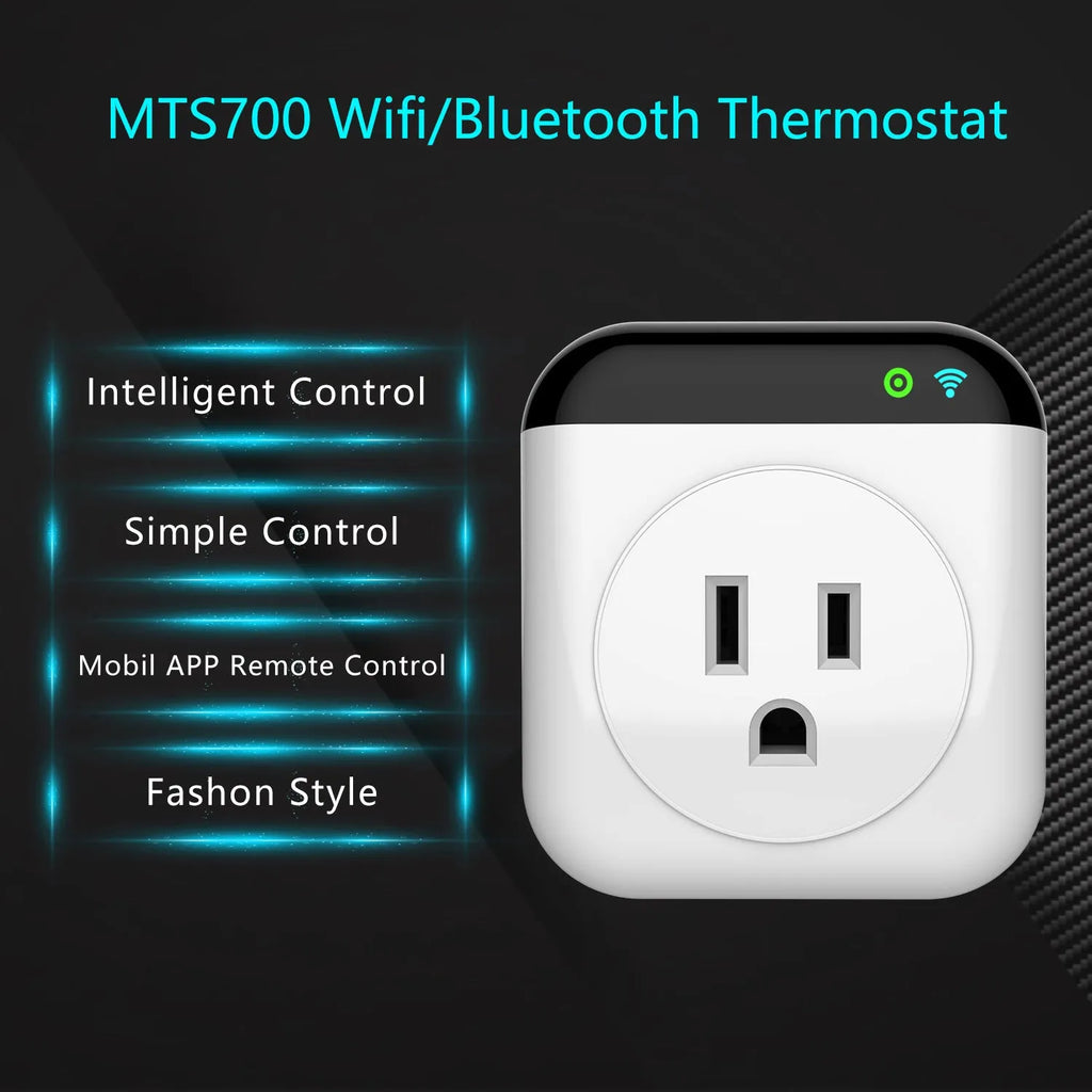 White Tuya smart socket with US 3-pin outlet and a separate temperature sensor probe.