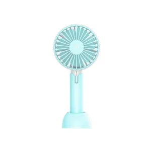 Blue handheld mini desktop USB electric fan with three speed settings and quiet operation