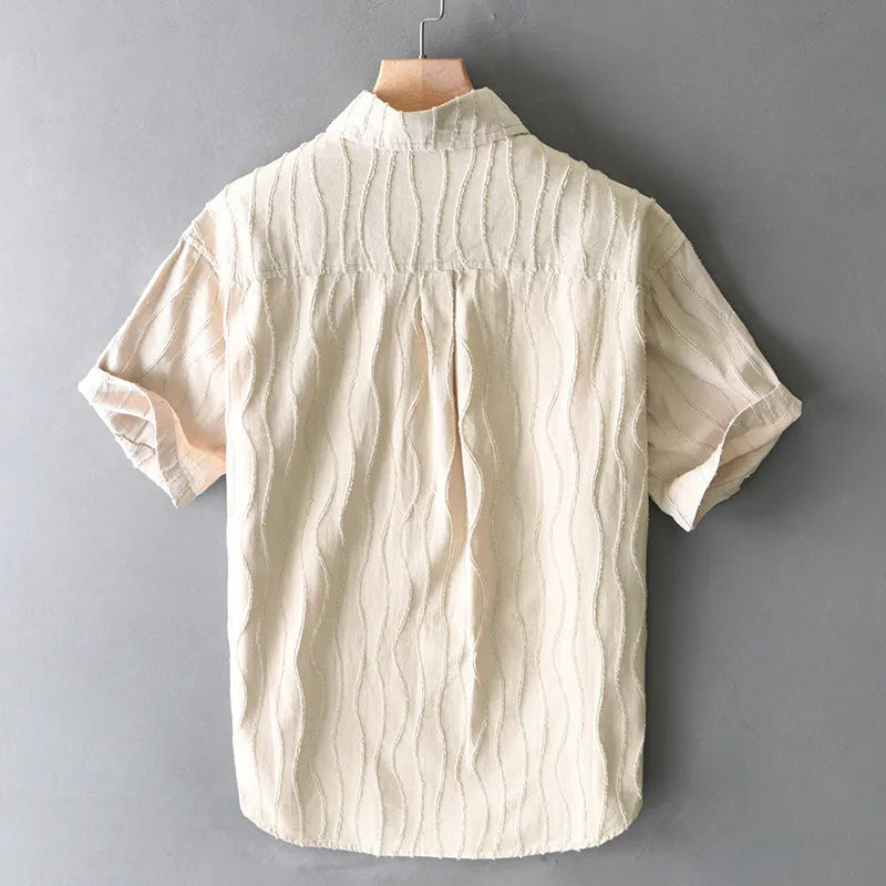 Men's pure cotton summer casual shirt in apricot colour with short sleeves and loose fit