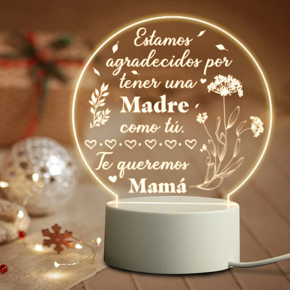 Acrylic LED night light with warm light on white base, USB powered, modern minimalist bedside decoration