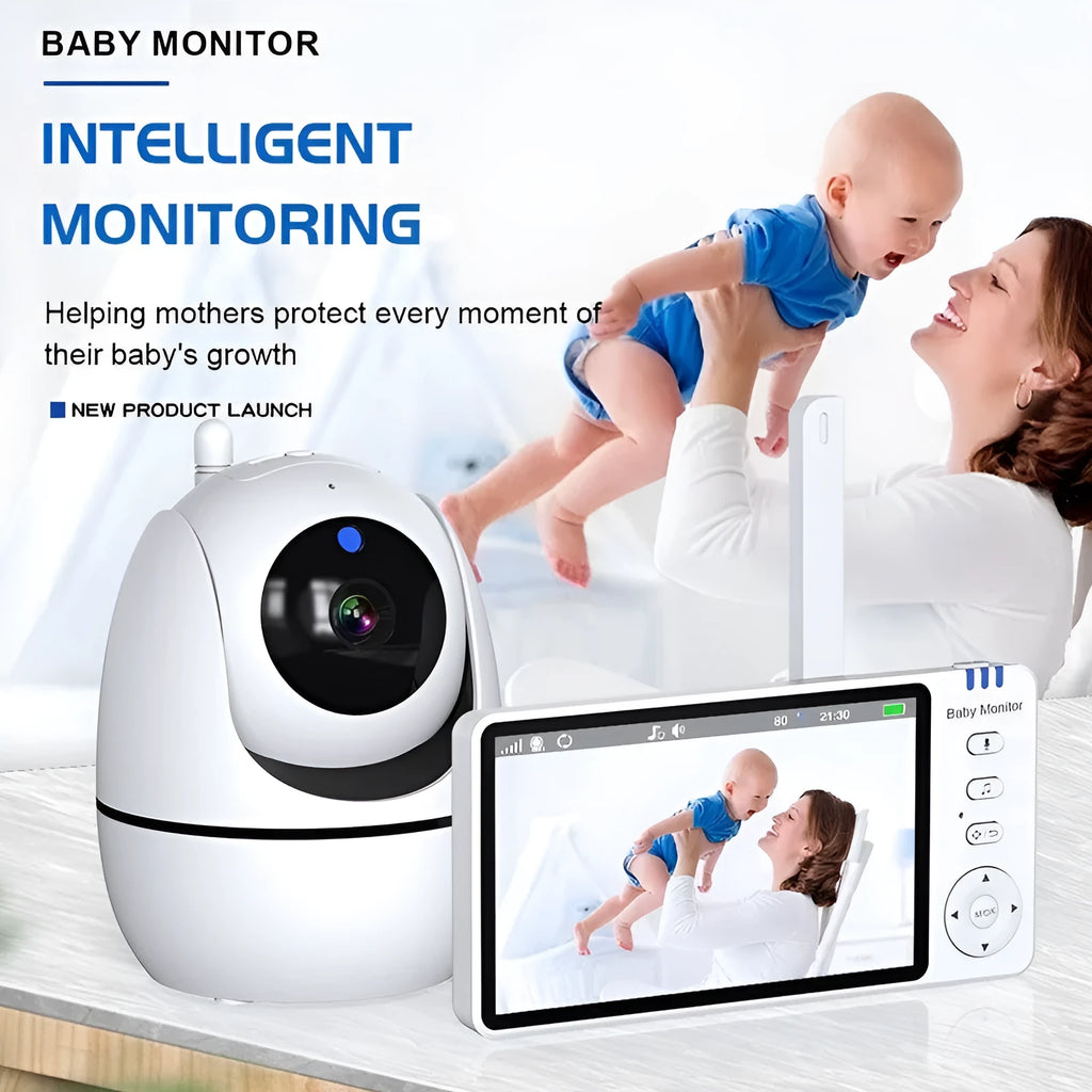 HD wireless baby monitor white with 5.0-inch 720p LCD screen, cry detection, and 3500mAh battery