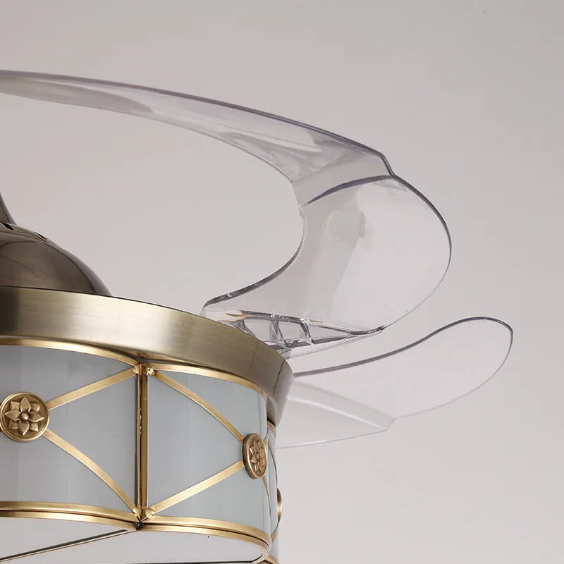 Gold 42-inch ceiling fan light with invisible PC blades and remote control