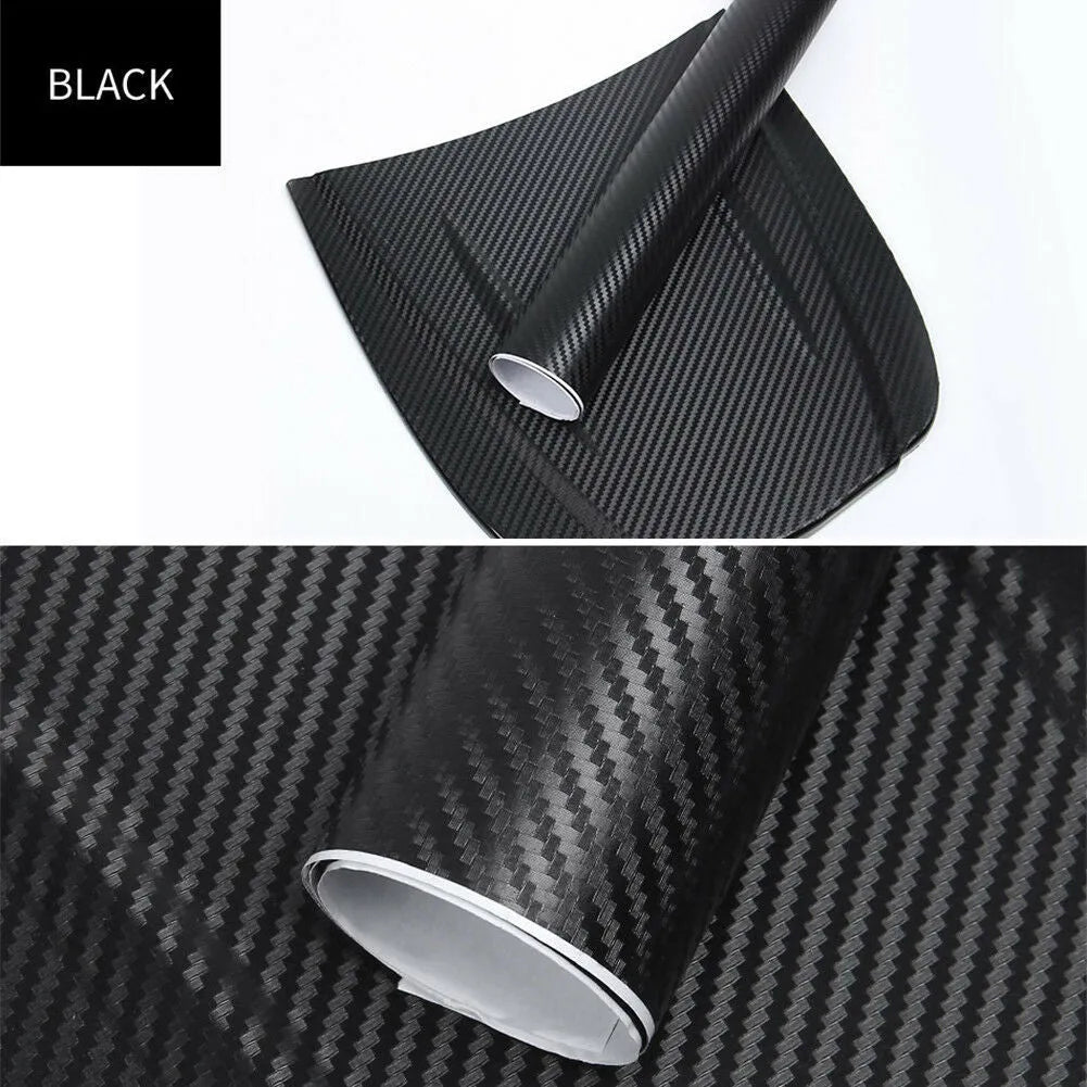 Roll of 3D carbon fiber car decoration sticker showing textured surface in multiple colour options