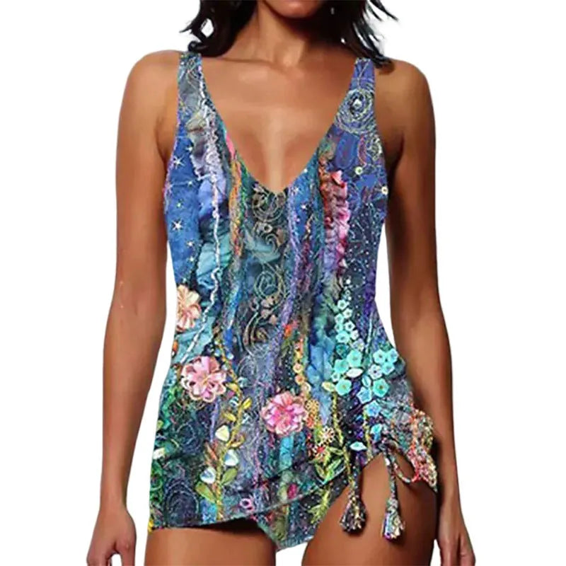 Women's printed triangle bikini swimsuit with split shorts in colour 5