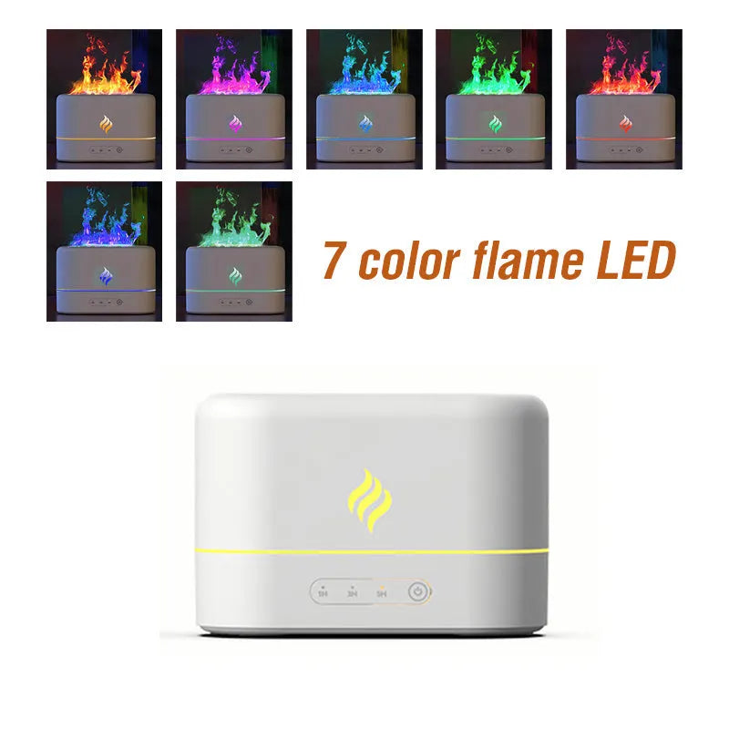 USB-powered aromatherapy humidifier with seven-colour flame effect and 0.5-1 litre water tank