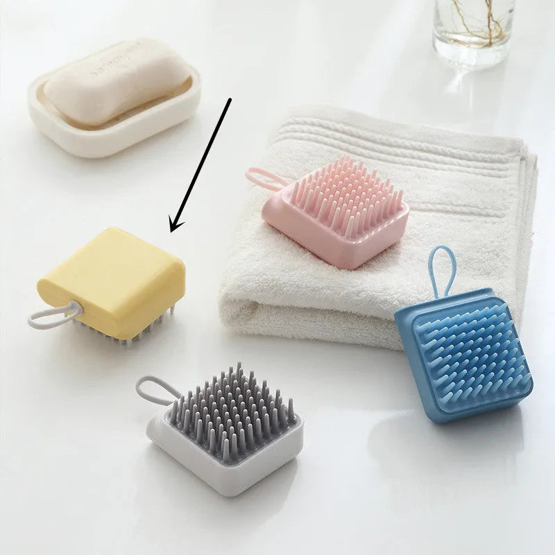 Pet dog cat bath brush with soft TPR prongs in blue colour, ergonomic design for wet and dry grooming