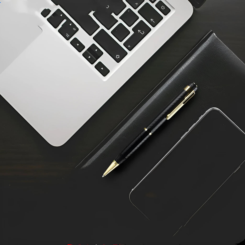 Pen shaped recorder in black with zinc alloy shell, 140mm length, compact design