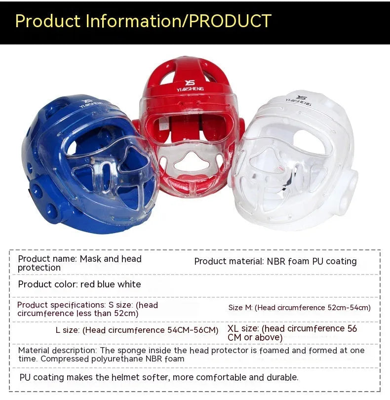 Karate helmet protective equipment for boxing sports in white, blue or red colours