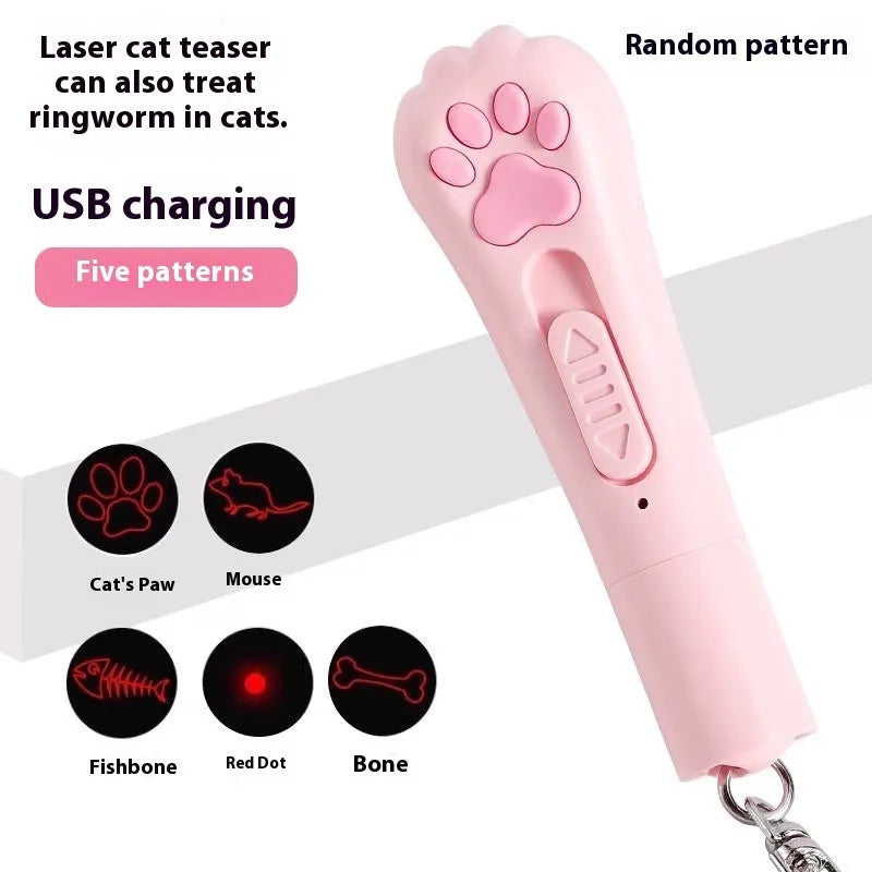Plastic cat teasing wand with pen light attachment in cream white colour