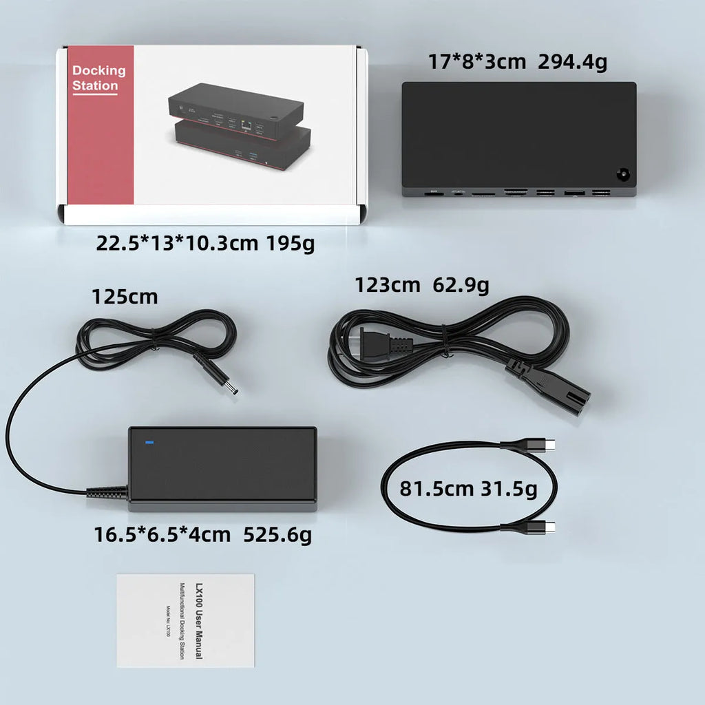 Type-C docking station with 12 ports, 4K display support, and 81.5cm cable