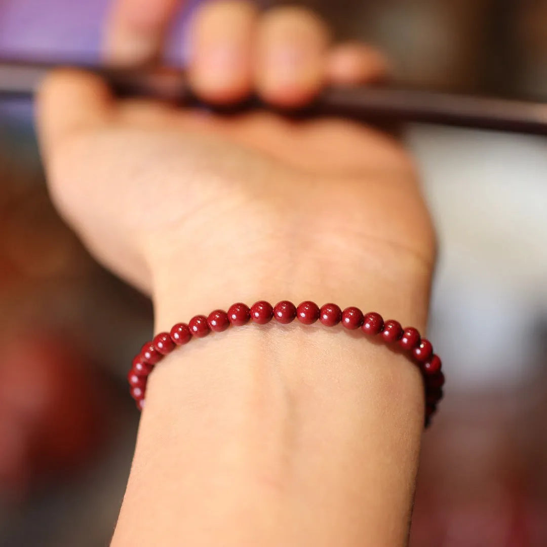 Natural raw ore cinnabar bracelet with purple gold sand design and auspicious patterns in Chinese style