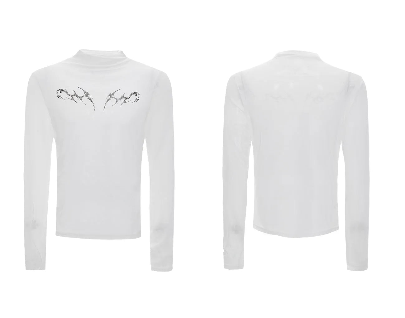 Black and white mesh ice-feel slim fit long sleeve bottoming shirt for layering