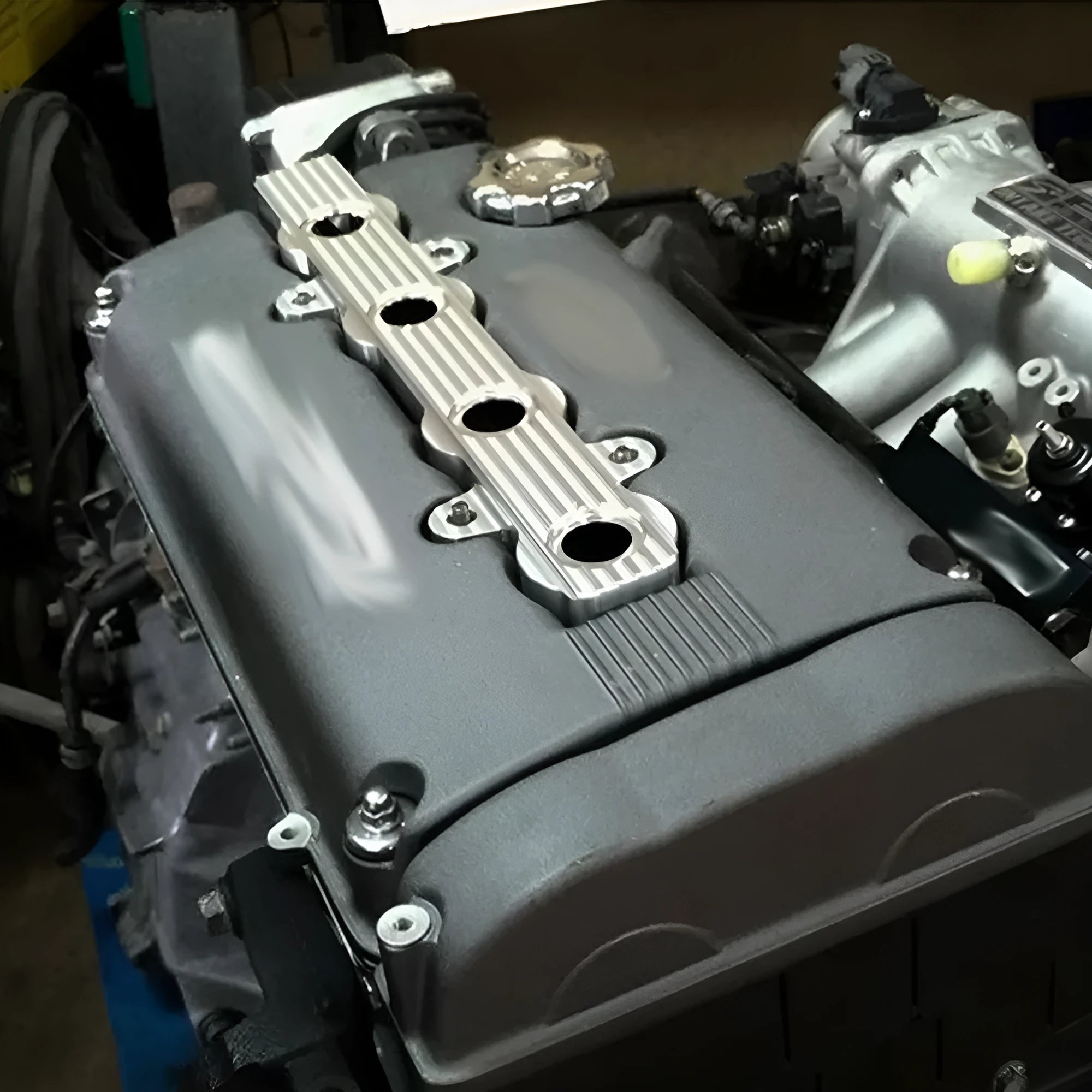 Aluminium alloy engine harness hood in blue, red, and silver colour options