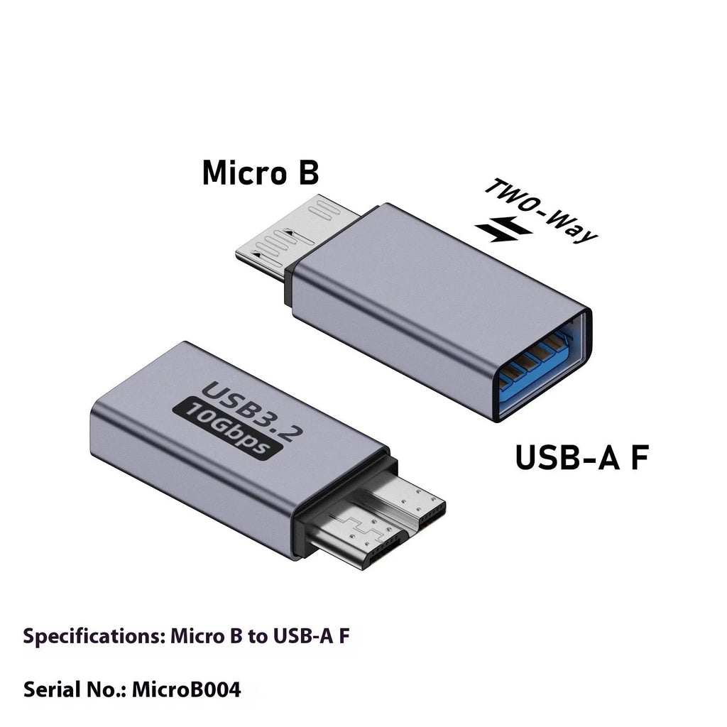 Micro B USB adapter converter for data transfer and charging, showing male and female Type-C and USB connectors.